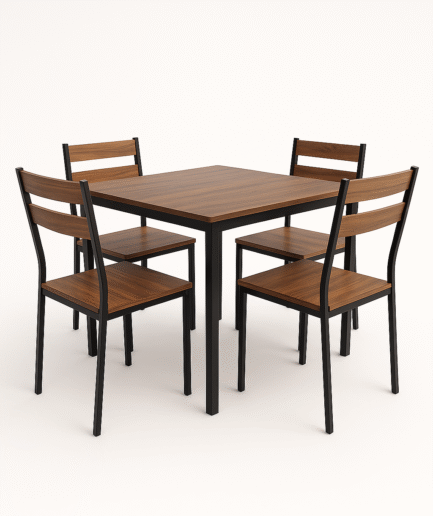 4-Seater Dining Table Set (Wood + Metal Hybrid)